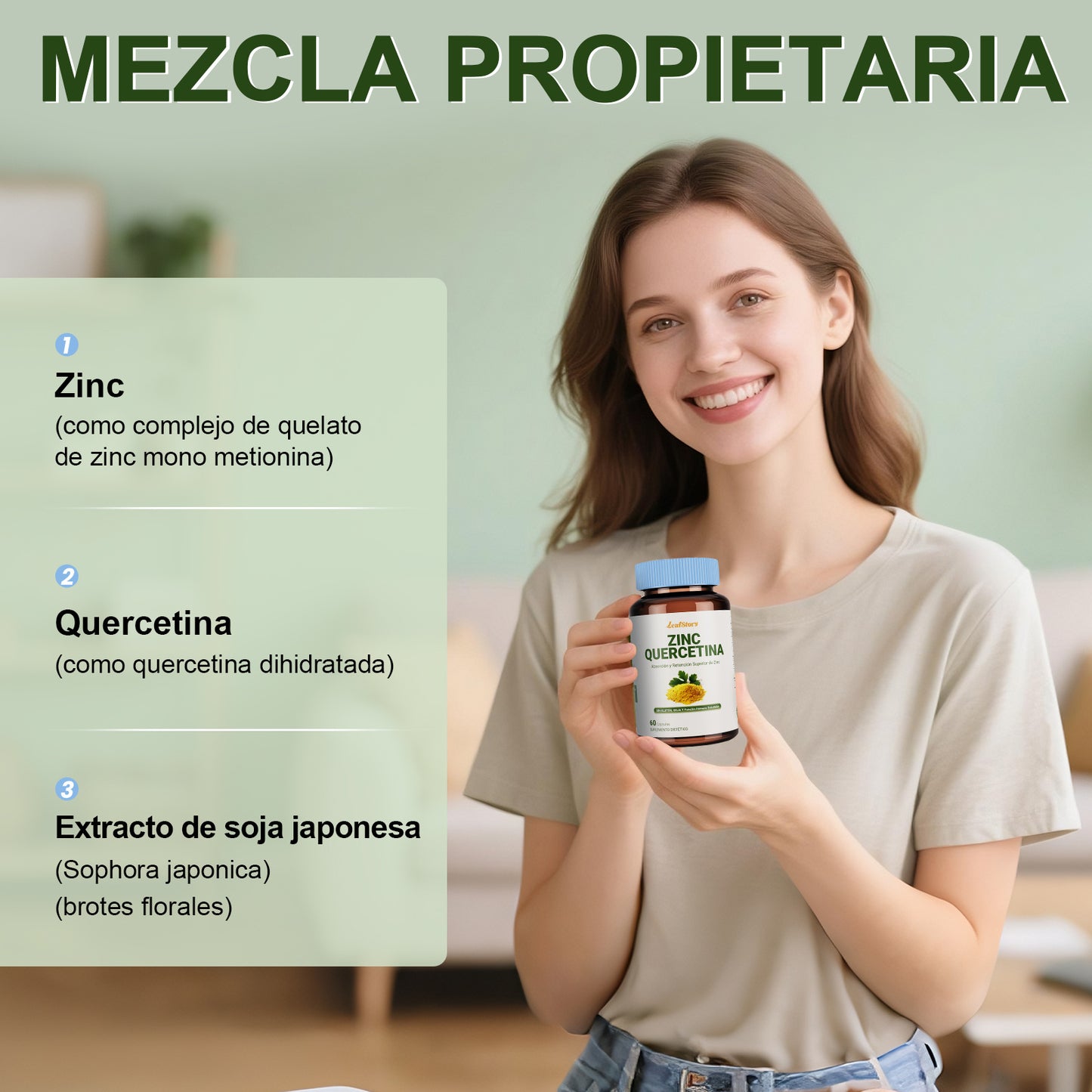 Leafstory Zinc Quercetin 60 Vegetarian Capsules (Pack of 1) | Antioxidant Immune System Support Zinc Supplement for Men and Women | Gluten, Soy, and Lactose Free