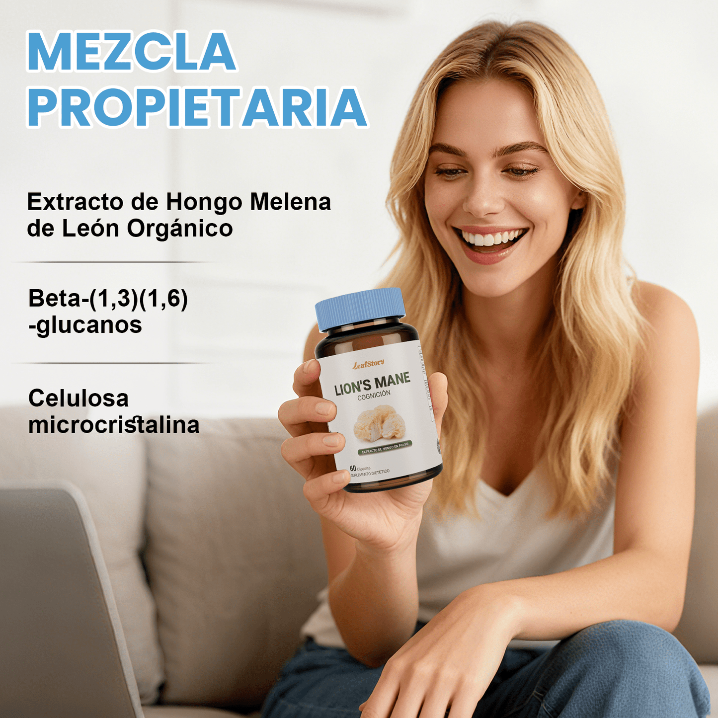 LeafStory Lion's Mane Mushroom for Cognition (60 Capsules) Lion's Mane Mushroom Extract Capsules Powder | Brain Supplement, Brain Vitamins, Focus Supplement