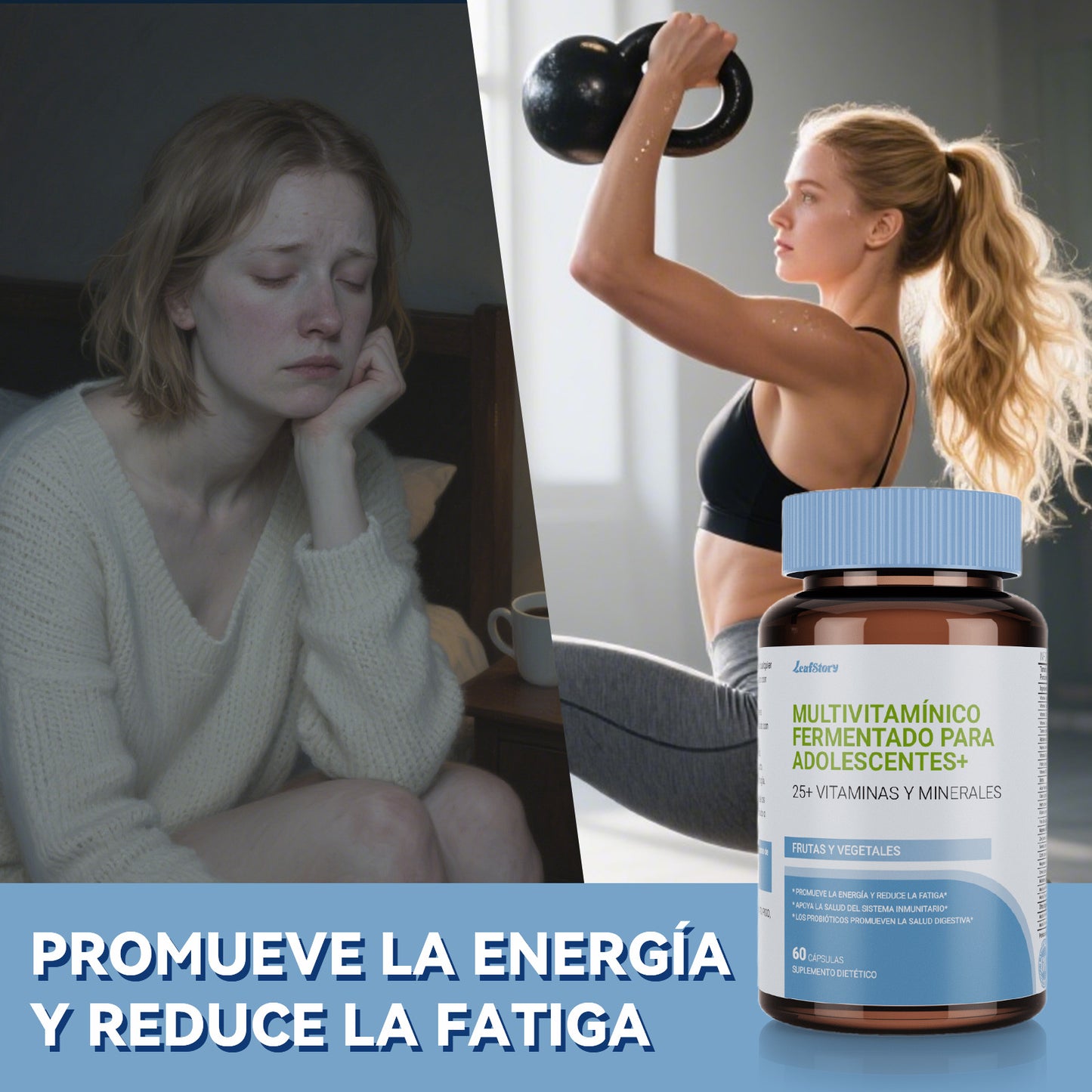 LeafStory Teen Multivitamin Supplement: Daily vitamins and minerals for teen boys and girls. Organic, whole-food formula with omega-3s and vitamins A through K. 60 capsules.