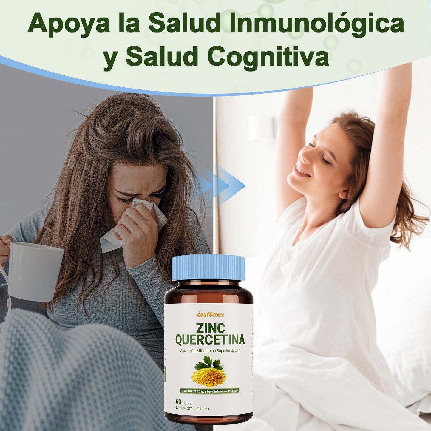 Leafstory Zinc Quercetin 60 Vegetarian Capsules (Pack of 1) | Antioxidant Immune System Support Zinc Supplement for Men and Women | Gluten, Soy, and Lactose Free