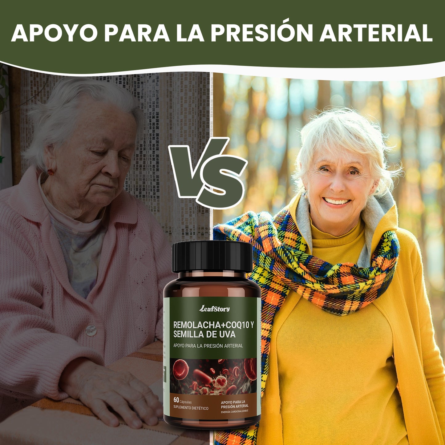 LeafStory Blood Pressure Support, 3-in-1 Beet + CoQ10 + Grape Seed Extract, Beet Root Capsules Support Healthy Blood Circulation & Healthy Heart Energy, 60 Count