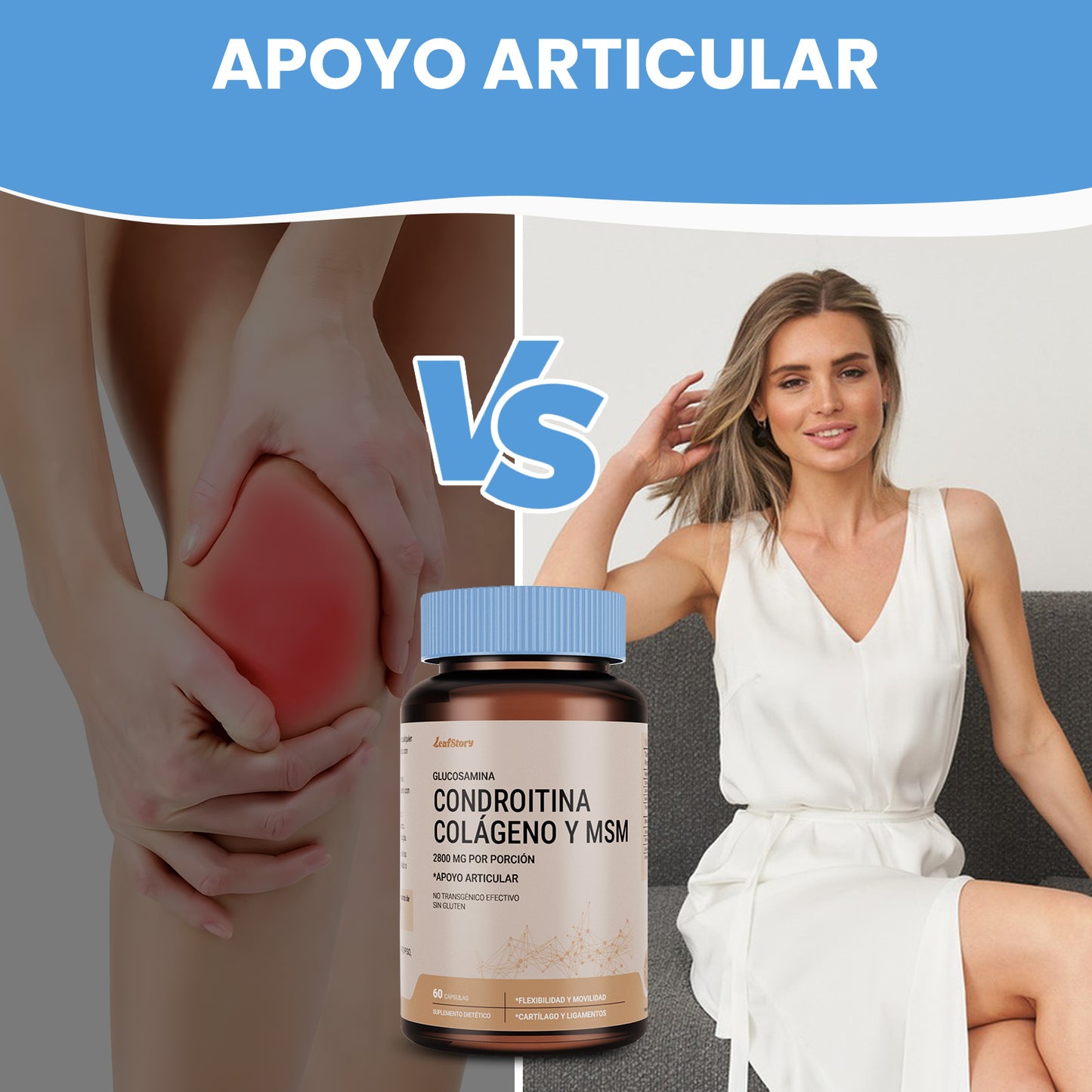 Leafstory Glucosamine, Keratin, MSM, and Collagen | Joint Care Supplement, 2800 mg | Nutritional Vitamins for Flexibility | For Men and Women, 60 Capsules