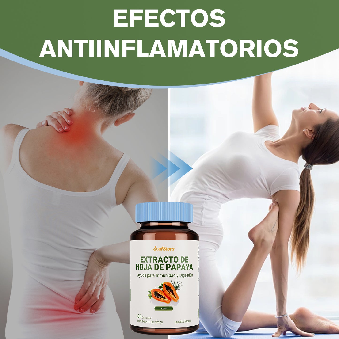 Leafstory Digestive Enzymes with Papaya Leaf Extract - 60/600 mg Vegetable Capsules, 10 Times More Potent - Platelet Booster, Bone & Spleen Support, Immune System & Upper Digestive Health.