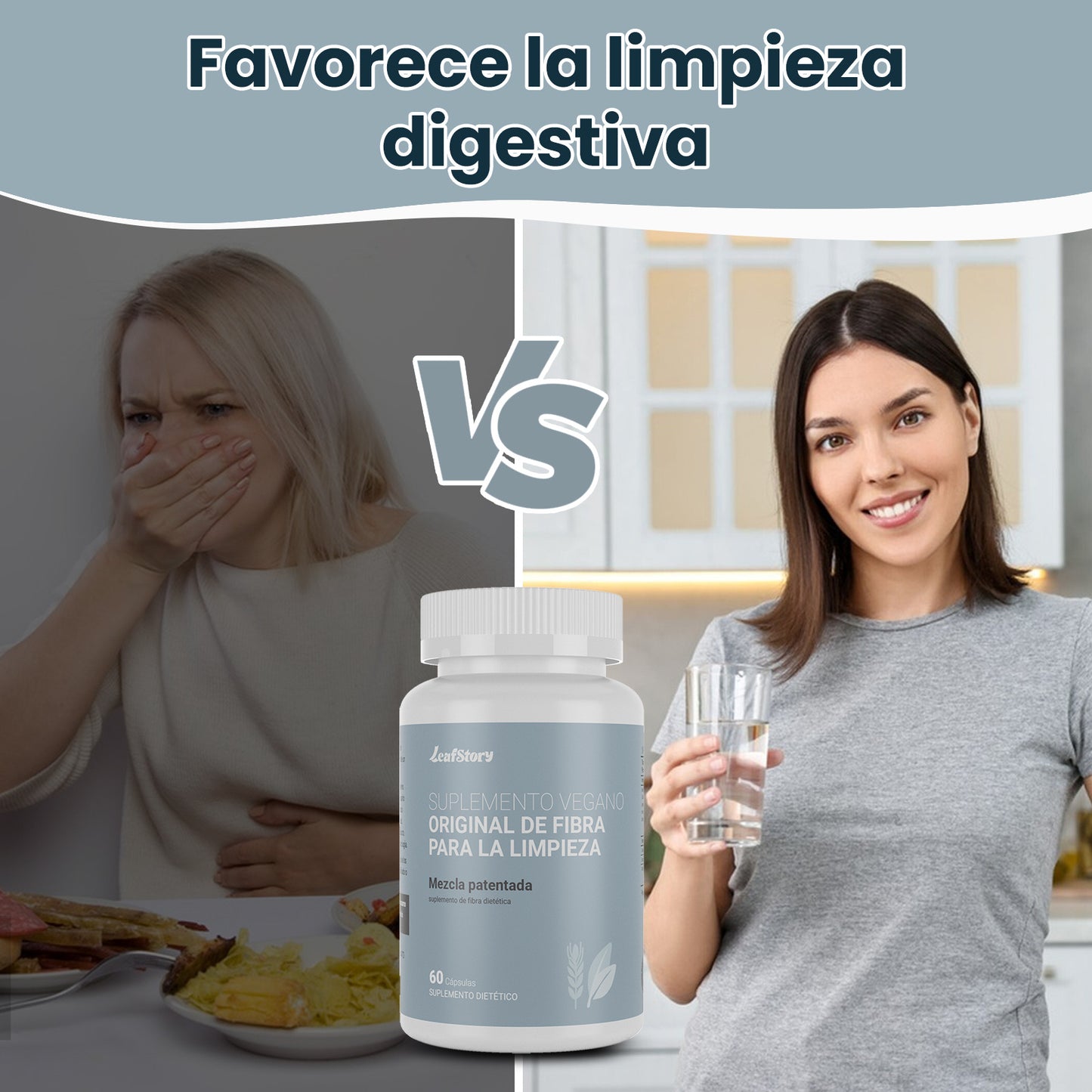 LeafStory Pure for Men - Original Vegan Fiber Supplement for Optimal Cleanse | Helps Promote Digestive Regularity | Psyllium Husk, Chia Seeds, and Flax Seeds | Patented Formula | 60 Vegan Capsules