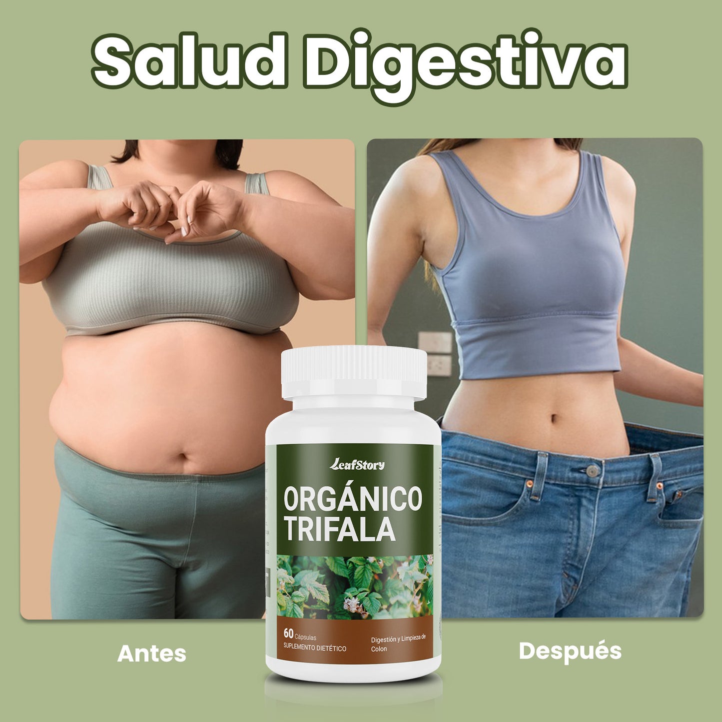 Leafstory Triphala Capsules: Herbal supplement with Amla, Bibhitaki, and Haritaki. Supports digestion, colon health, and the immune system. Adaptogen. Vegan. 60 capsules.