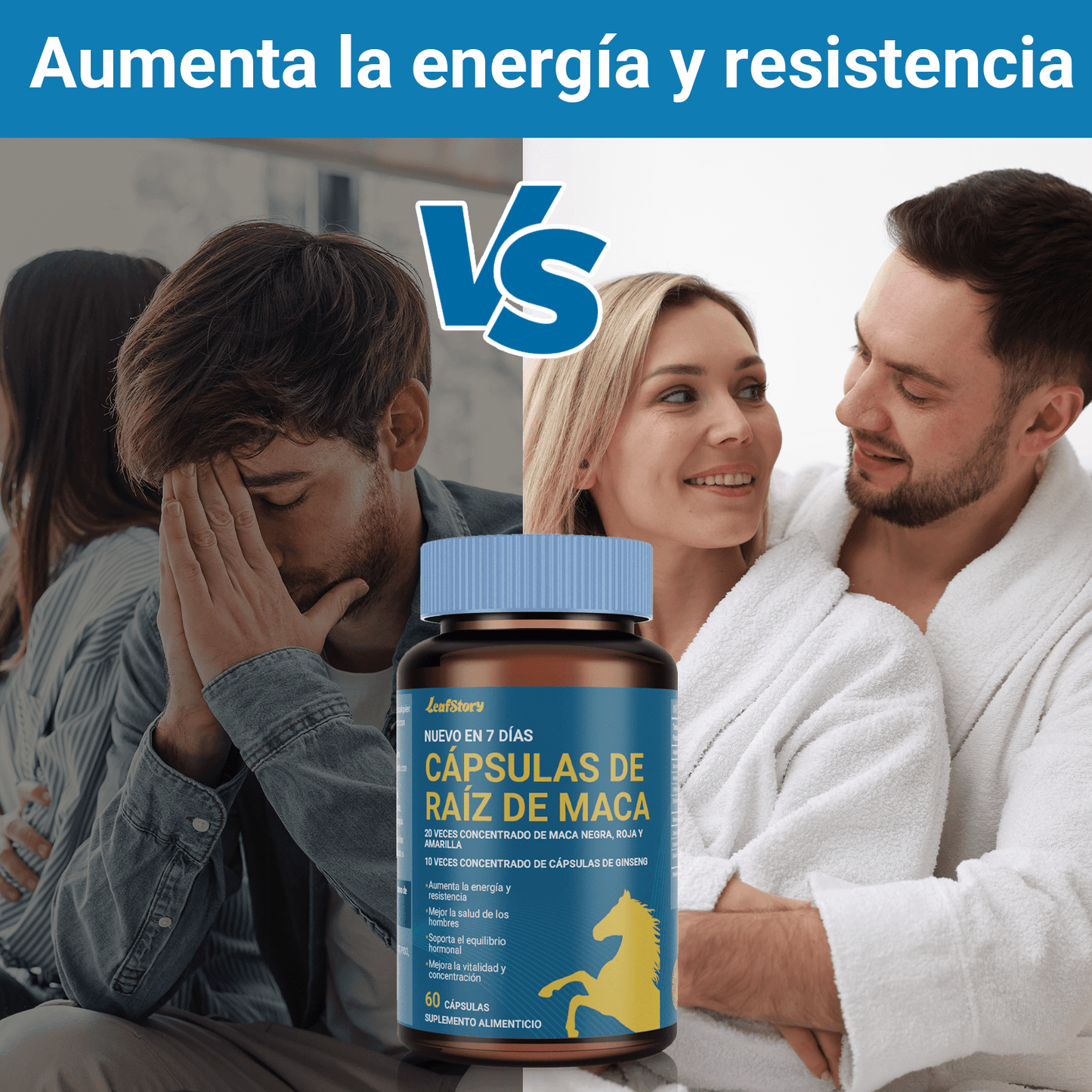 LEAFSTORY Maca Root Capsules 10,000 Mg + Korean Panax Ginseng 1400 Mg - 10x Concentrated Black, Red & Yellow Maca Root Extract, 10x Concentrated Panax Ginseng Extract - Ultra Potent & Highly Purified.