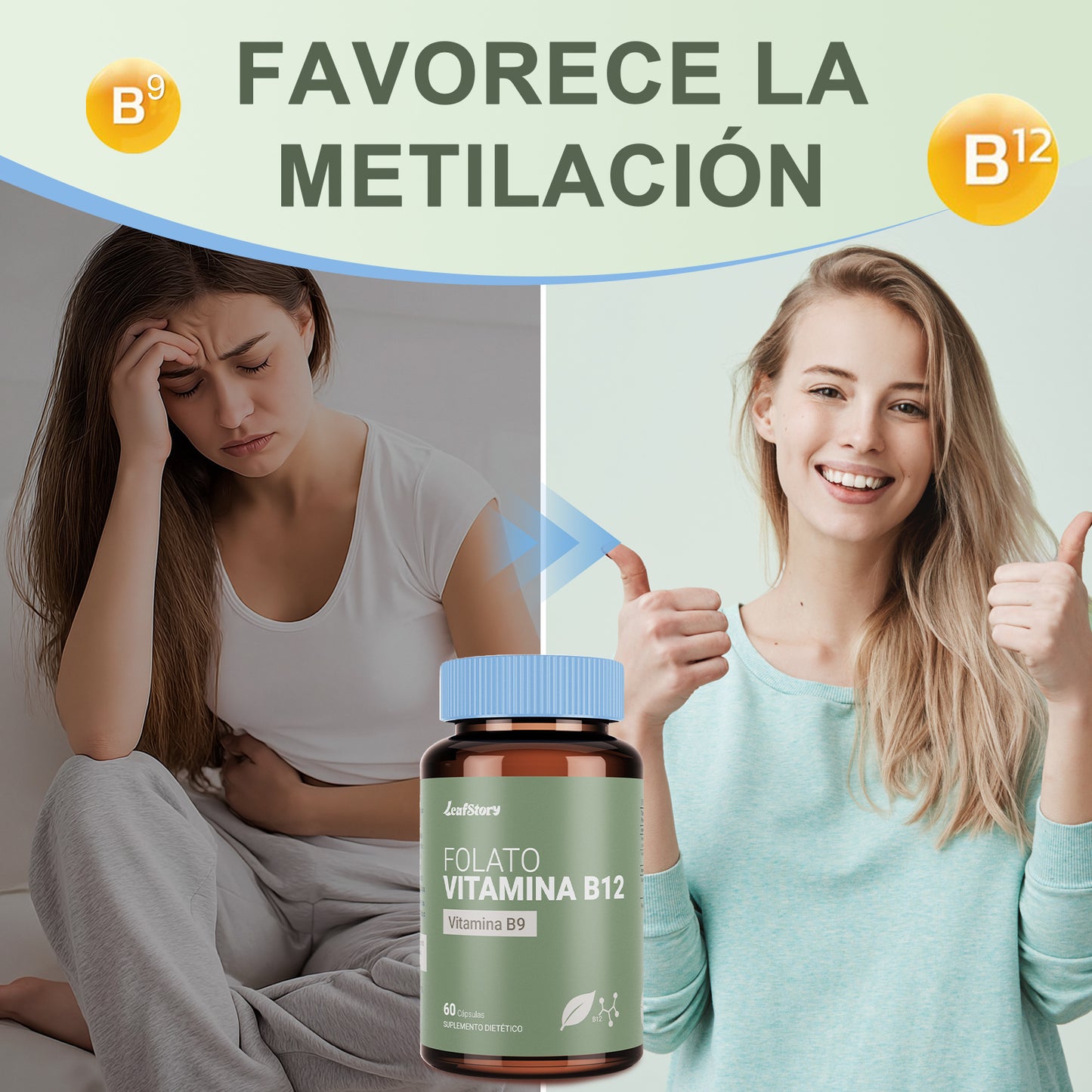 LeafStory L-Methylfolate 15 mg plus Methyl B12 Cofactor: High potency, active 5-MTHF form. Supports mood, methylation, and cognition. Bioactive forms of vitamins B9 and B12 (60 capsules, 60 doses).