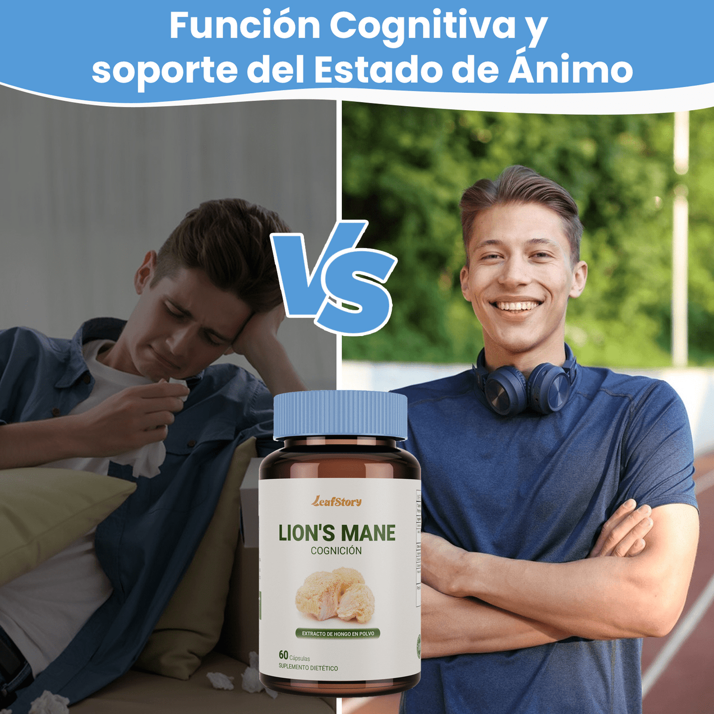 LeafStory Lion's Mane Mushroom for Cognition (60 Capsules) Lion's Mane Mushroom Extract Capsules Powder | Brain Supplement, Brain Vitamins, Focus Supplement