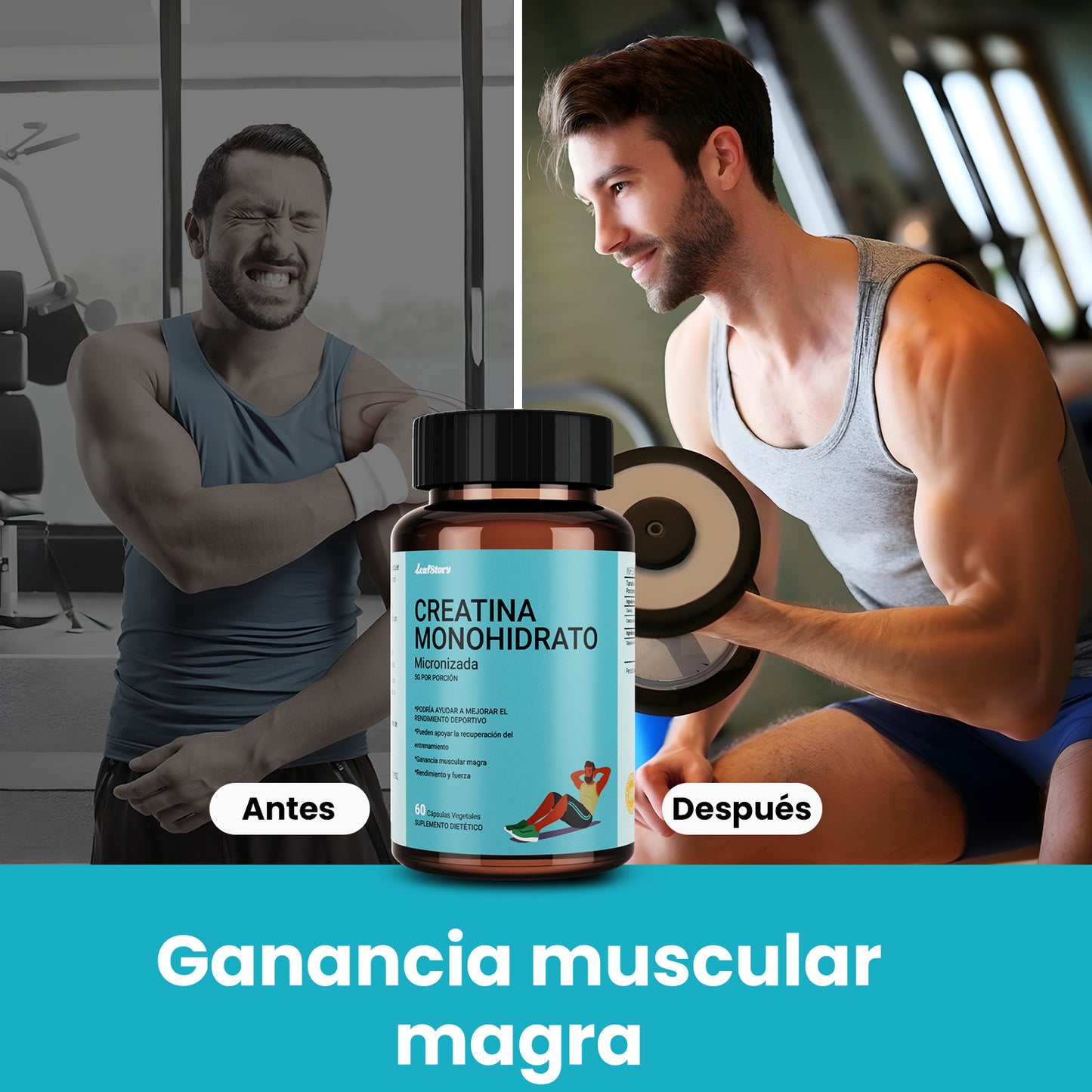 LeafStory Creatine Monohydrate Capsules: May support post-workout recovery, lean muscle mass gains, performance, and strength. Vegan certified. 5g per serving. 60 servings.