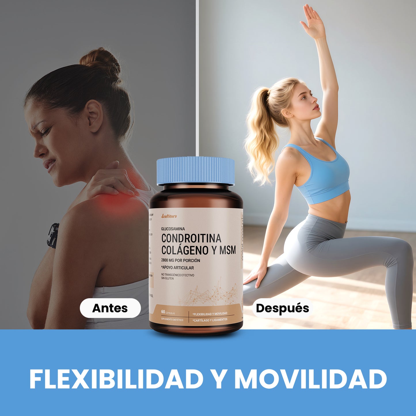 Leafstory Glucosamine, Keratin, MSM, and Collagen | Joint Care Supplement, 2800 mg | Nutritional Vitamins for Flexibility | For Men and Women, 60 Capsules