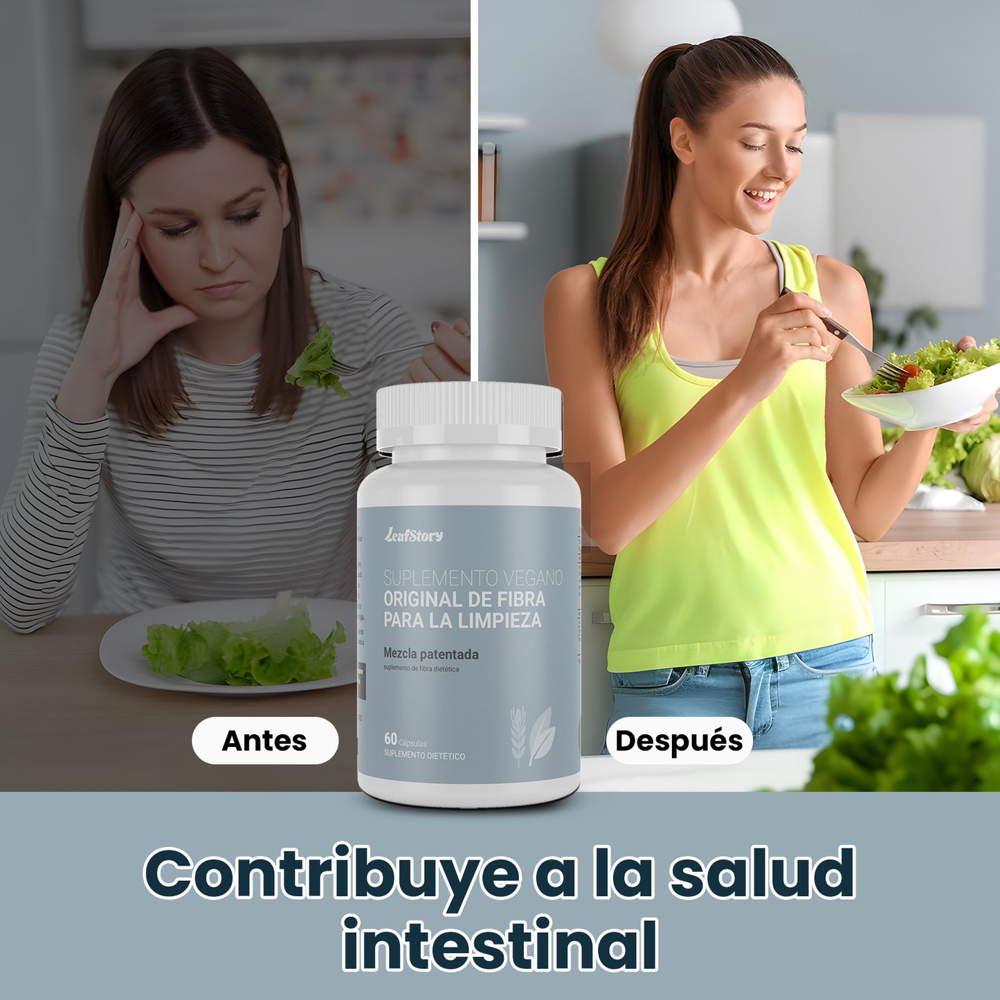 LeafStory Pure for Men - Original Vegan Fiber Supplement for Optimal Cleanse | Helps Promote Digestive Regularity | Psyllium Husk, Chia Seeds, and Flax Seeds | Patented Formula | 60 Vegan Capsules