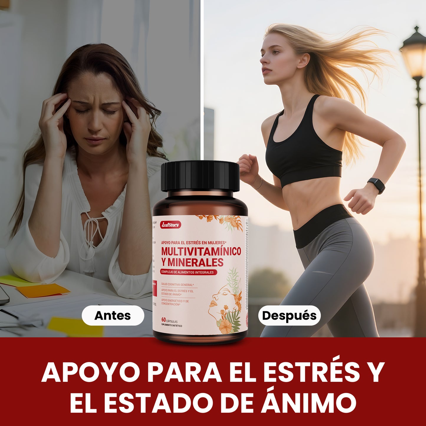 LeafStory Women's Multivitamin + Stress Support with Organic Whole Foods & Natural Minerals - B Complex + Vitamin C + D3 K2 for Immunity, Hair, Skin & Nails - 60 Capsules