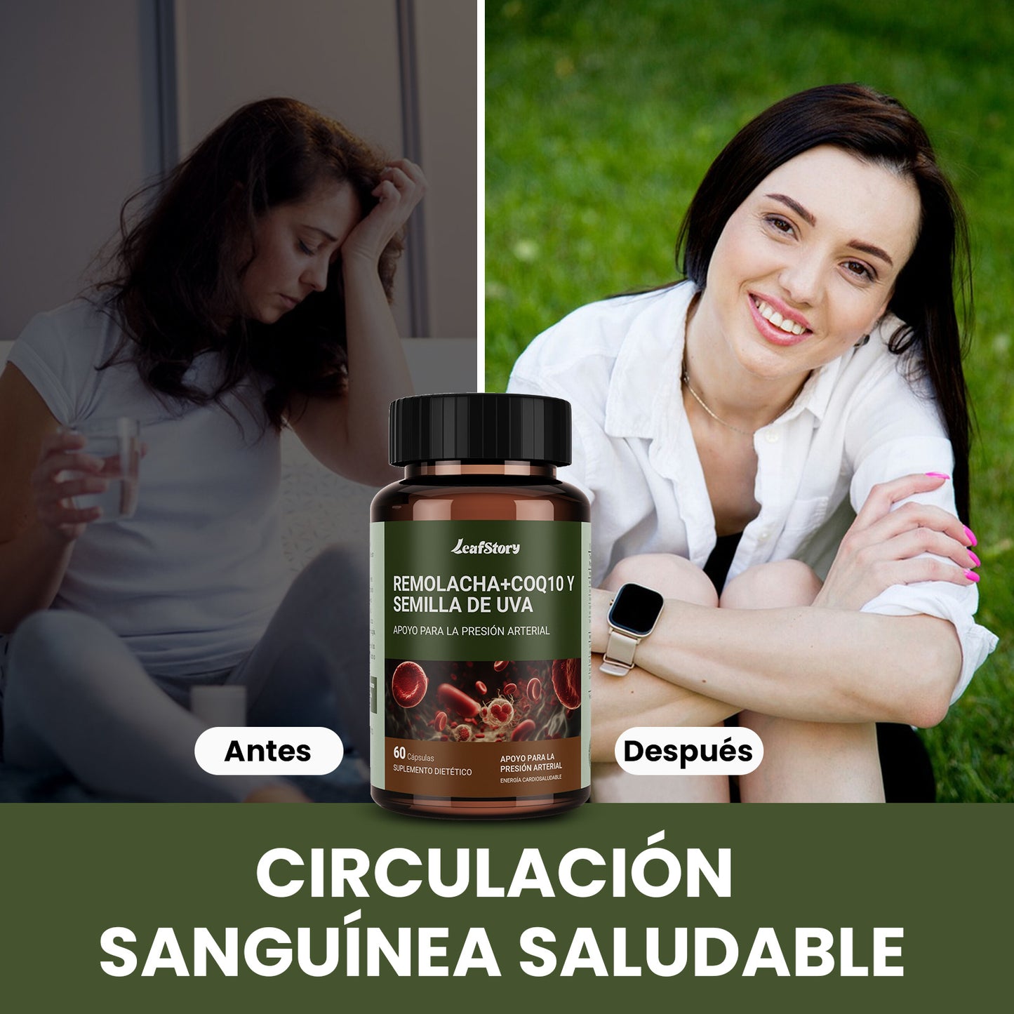 LeafStory Blood Pressure Support, 3-in-1 Beet + CoQ10 + Grape Seed Extract, Beet Root Capsules Support Healthy Blood Circulation & Healthy Heart Energy, 60 Count