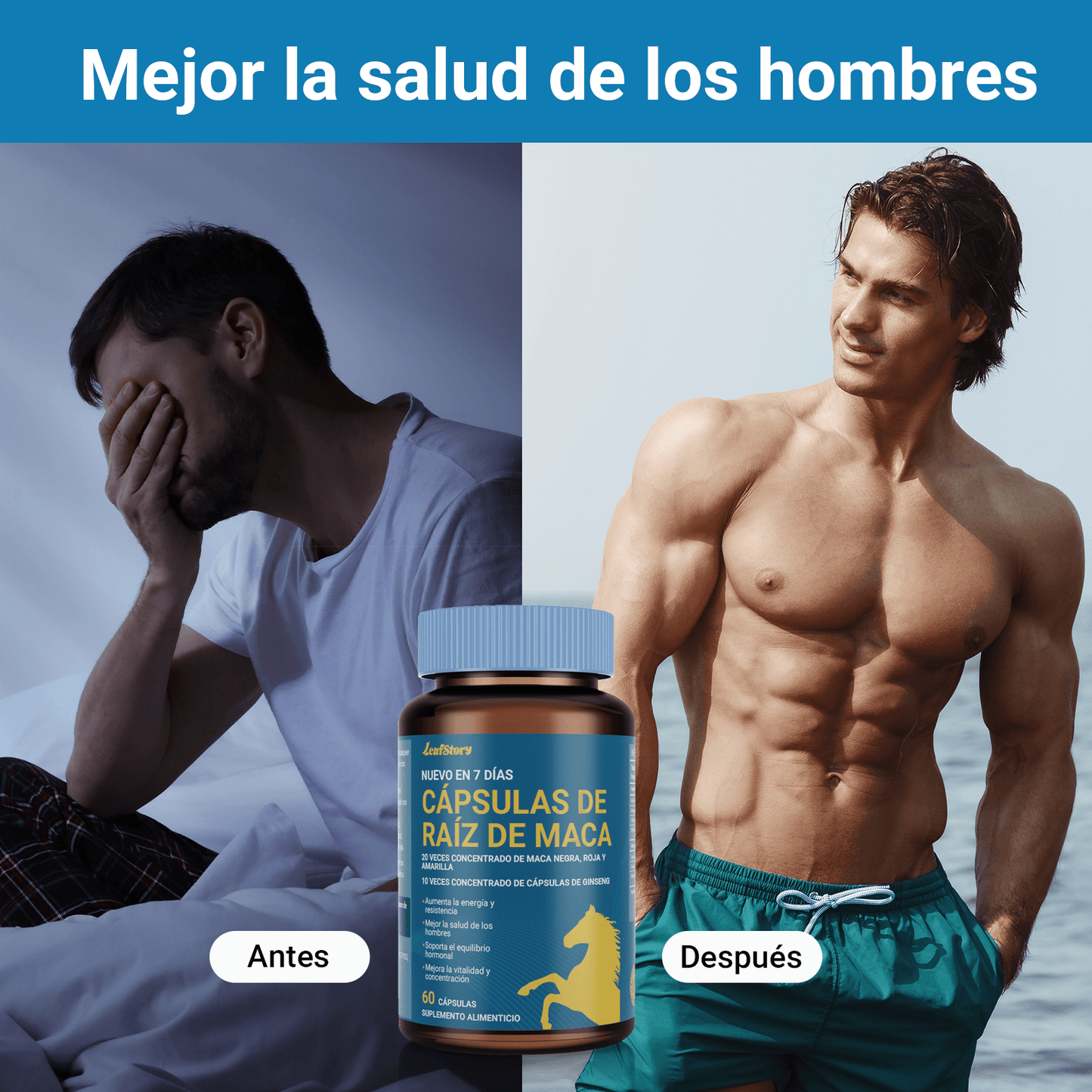 LEAFSTORY Maca Root Capsules 10,000 Mg + Korean Panax Ginseng 1400 Mg - 10x Concentrated Black, Red & Yellow Maca Root Extract, 10x Concentrated Panax Ginseng Extract - Ultra Potent & Highly Purified.