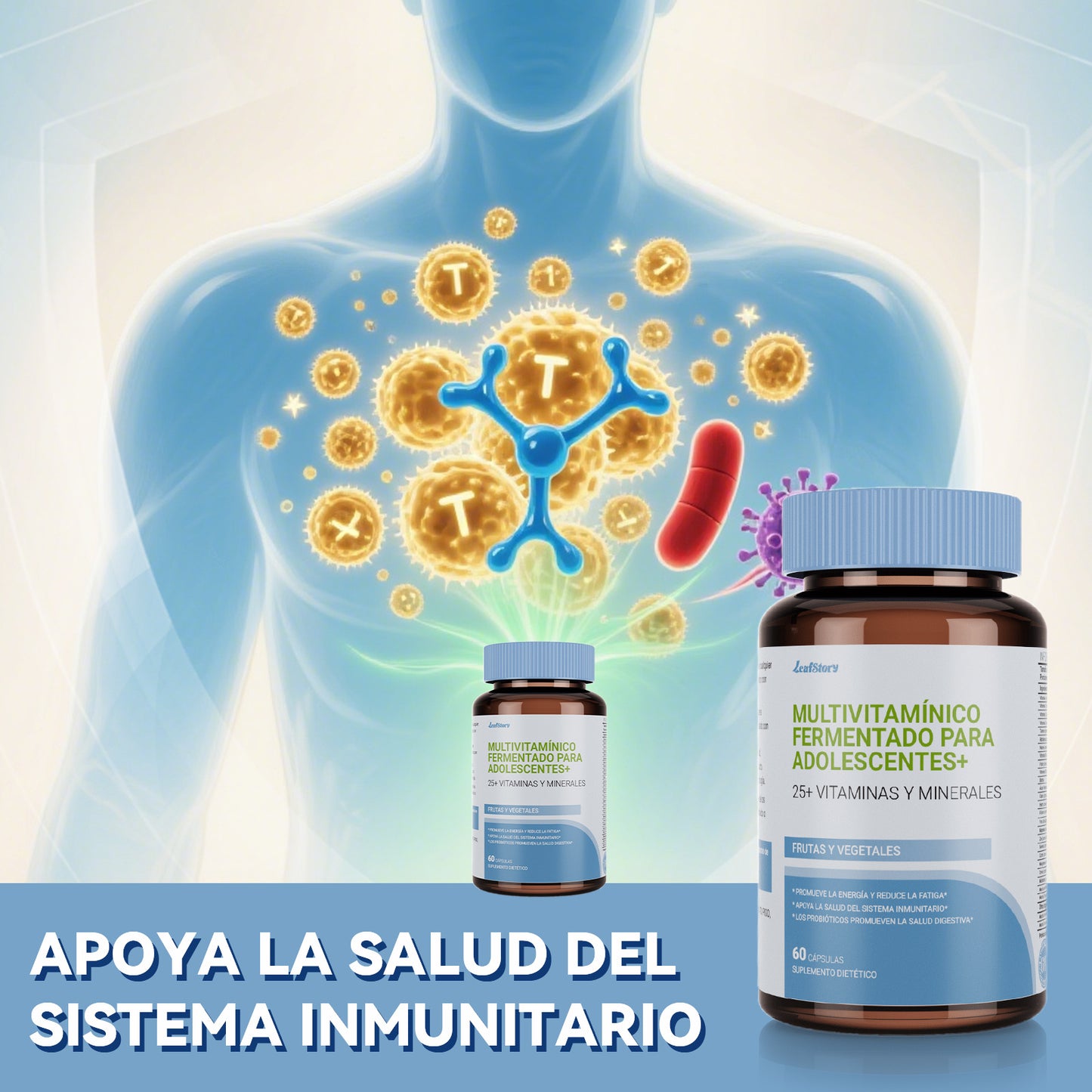 LeafStory Teen Multivitamin Supplement: Daily vitamins and minerals for teen boys and girls. Organic, whole-food formula with omega-3s and vitamins A through K. 60 capsules.