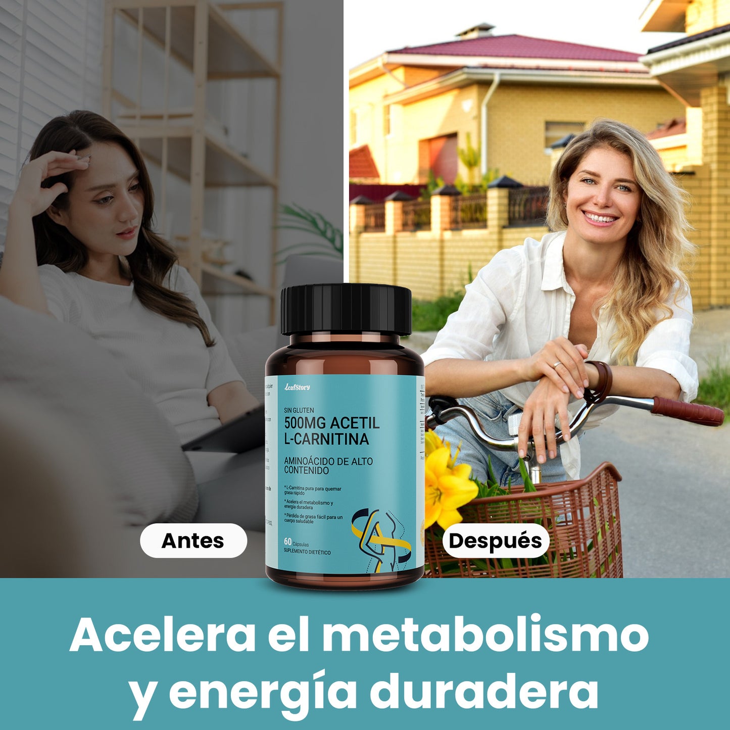 LeafStory Acetyl L-Carnitine 500 mg, High Potency Amino Acid, 60 Capsules