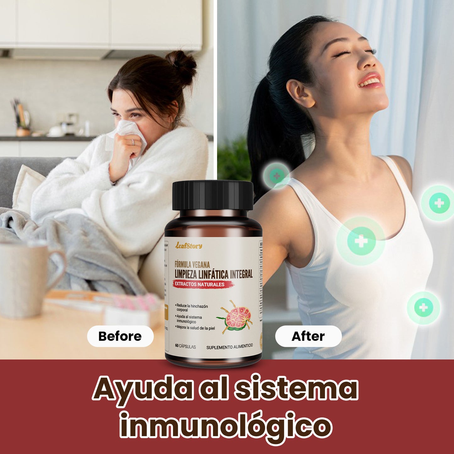 Leafstory Lymph MD - Lymphatic System Supplement with 9 Botanicals: Lettuce, Burdock, Echinacea, Lemon & More - Supplements for Men & Women - 60 Capsules