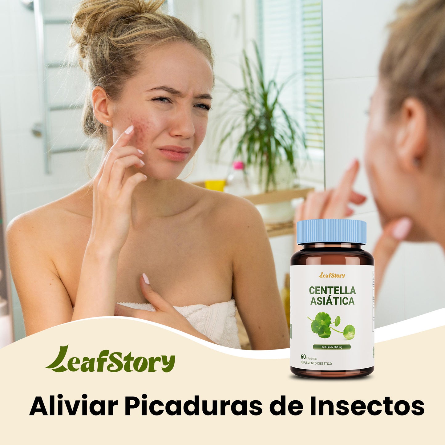 LeafStory Centella Asiatica 500 mg 60 Capsules - Moisturizing Centella Asiatica extract for skin. The extract is also beneficial for soothing mental fatigue.