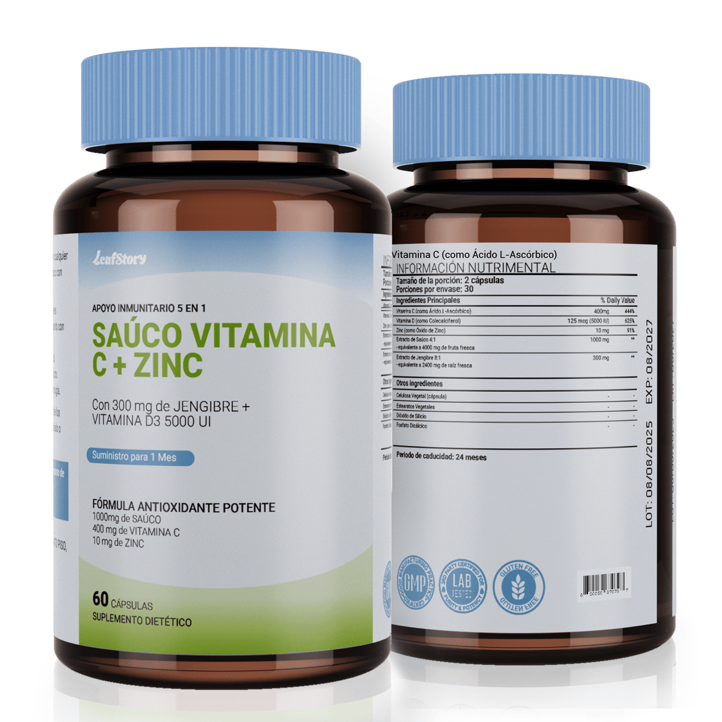 Leafstory Elderberry with Vitamin C and Zinc for Adults: 5-in-1 Black Sambucus Capsules with Vitamin D3 5000 IU, Immunity Supplement, Elderberry Sambucus for Immune Support.